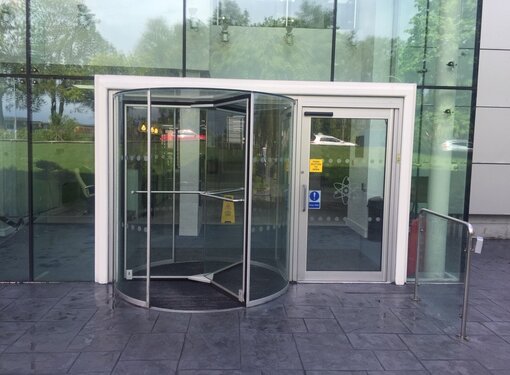 All Glass K32 Revolving Door at Rutherford House