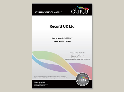 Altius accreditation: Assured Vendor Award