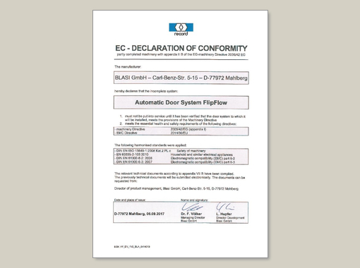 record FlipFlow Declaration of Conformity