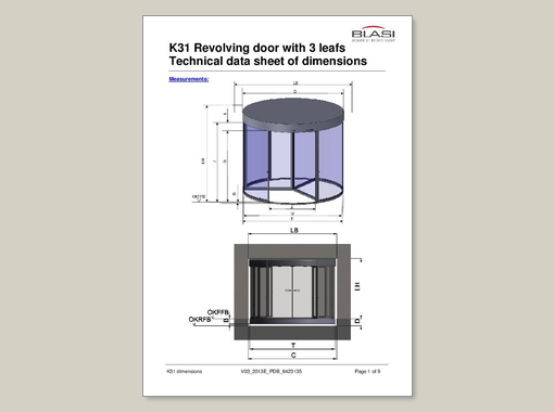 K31 Revolving Door Technical Data Sheet Dimensions