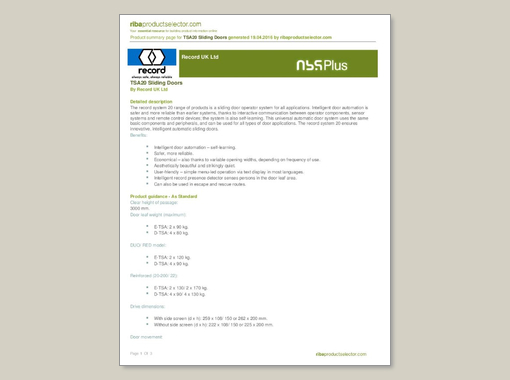 TSA 20 Data sheet