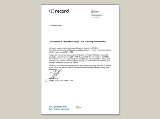 FTA 20 Declaration of Reliability