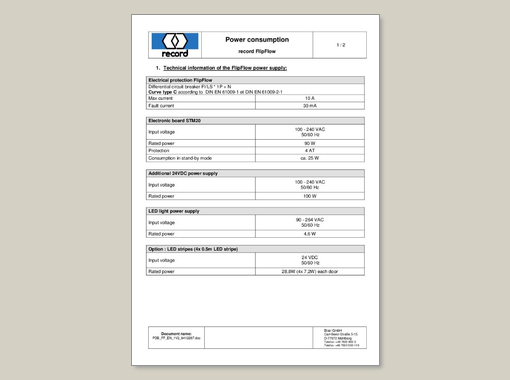 record FlipFlow, Power Consumtion, Technical Information of the FlipFlow Power Supply, 