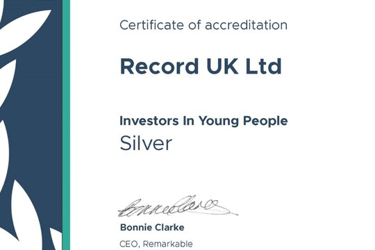 record uk awarded Investors in Young People Award - Silver Level 